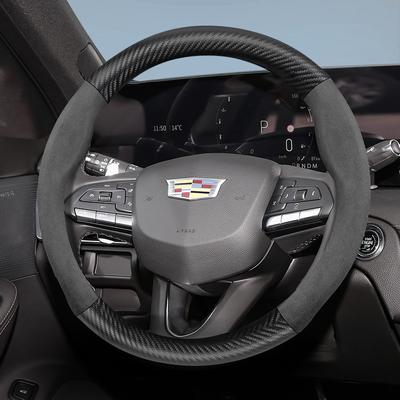 Para Funda de Volante de Fibra de Carbono y Gamuza Compatible con ESCALADE ESV CT4 CT5 CT6 XT4 XT5 XT6 LYRIQ ATS CTS SRX XLR