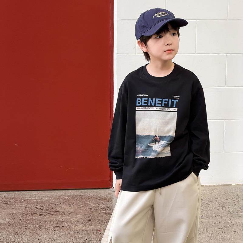 Kids Neutral Cartoon Letter Cotton Long Sleeve Pullover Sweatshirt