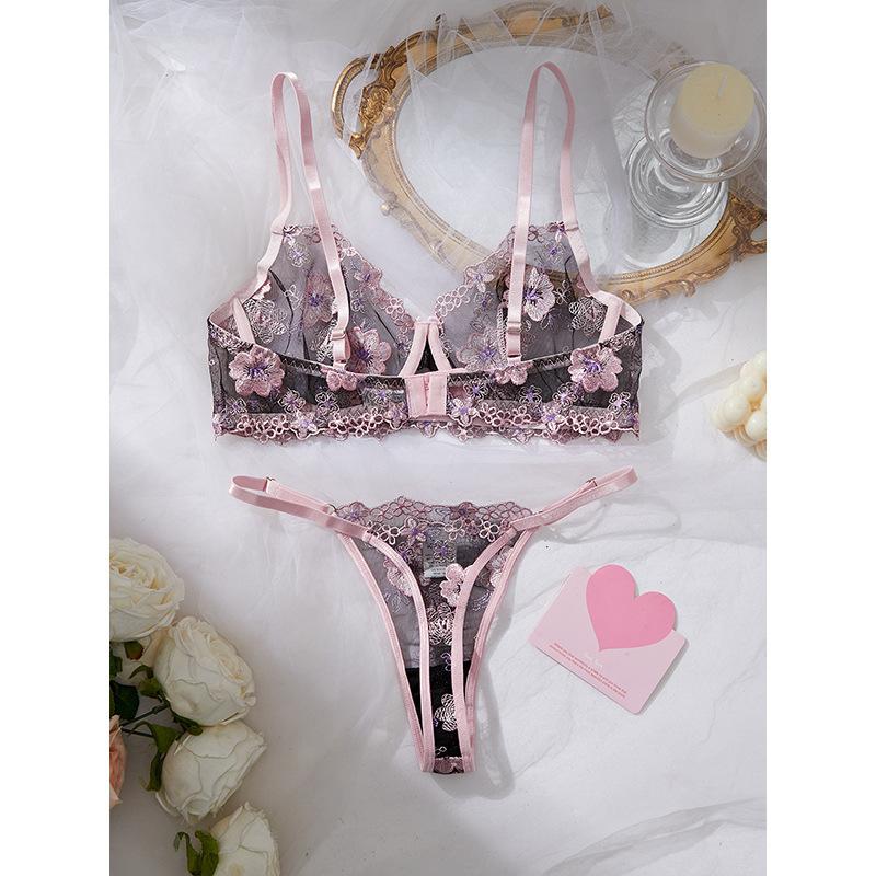 New sex lace black pink embroidered underwear thin strap sexy French high quality sex bra set