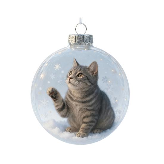 Cute Cat Christmas Ball Ornament 3D Animal Clear Plastic Ball Xmas Tree Ornaments