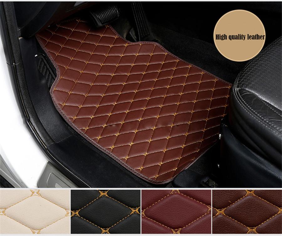 4Pcs PU Leather Car Floor Mats Front Rear Liner Carpet Set Wine Red & Beige Line