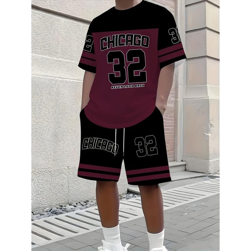 men s black and white contrasting T-shirt shorts set S