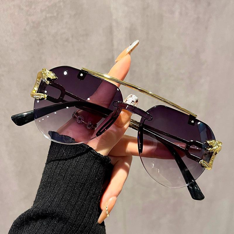 High-end, Stylish Unframed Double-beam Anti-glare Sunglasses with Lion and Tiger Mirror Frames for A Bold, High-impact Look