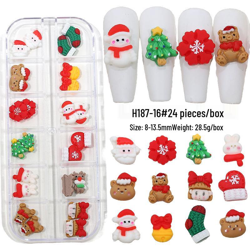 

Cartoon Christmas Nail Art: Cute Santa, Snowflake, Snowman 3D Resin Rhinestones