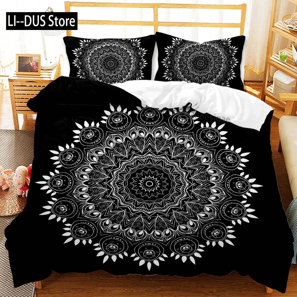 Black Bedding Set 3 Piece Bohemian Duvet Cover Queen King Polyester Mandala Elephant Boho Chic Quilt Cover for Adults Boys Girls