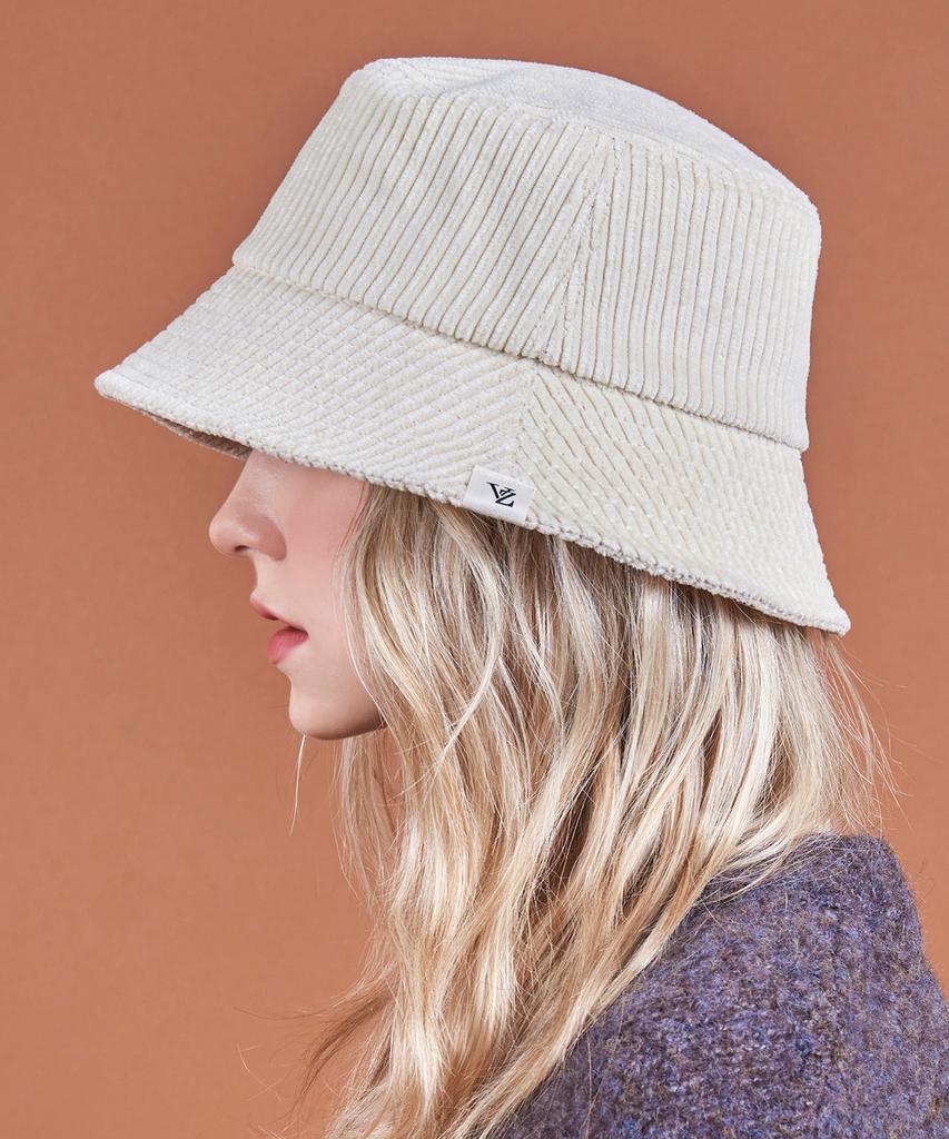 Bajal Wide Corduroy Label Bucket Hat Cream