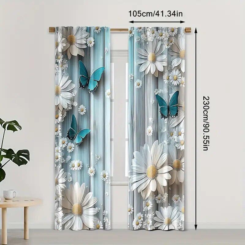 Modern dark butterfly-patterned printed curtains, window decorations, home decorations, room decorations