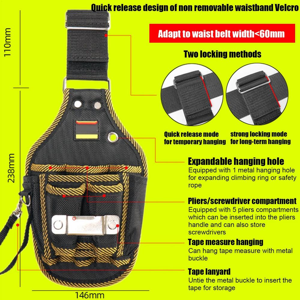Waist Tool Bag Tool Belt Hip Pouch For Carpenter Utility Hardware Bags Hiking Waist Packs Quick-Release For HVAC Tech