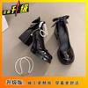Thick heel Mary Jane high heels bow with skirt high heels women's new pearl chain small single shoes