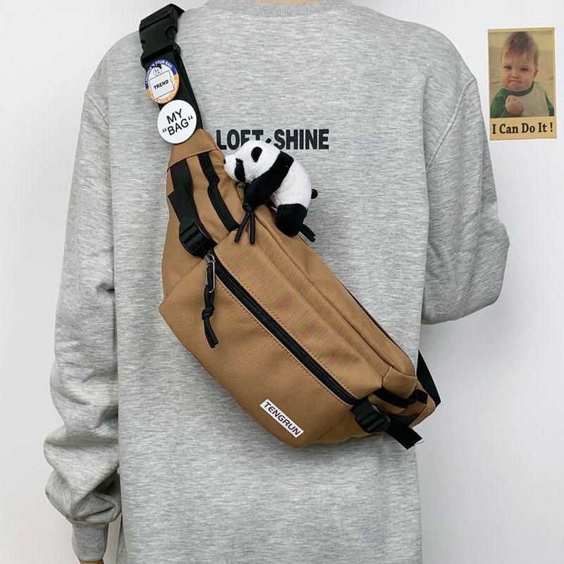 Casual Fanny Pack Japanese Simple Chest Bag Male Trend Personalized Couple Fanny Pack Sports Versatile Panda Pendant Breast Bag