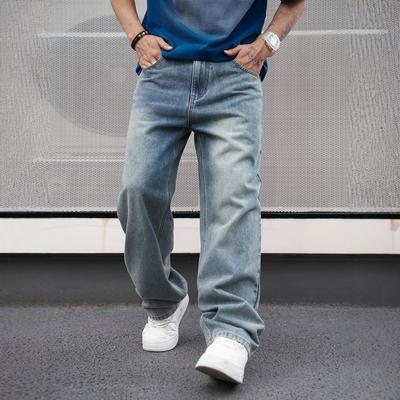 Light Blue Old Wide-leg Jeans Lazy Pendant Men's Street Versatile Denim Loose Trousers