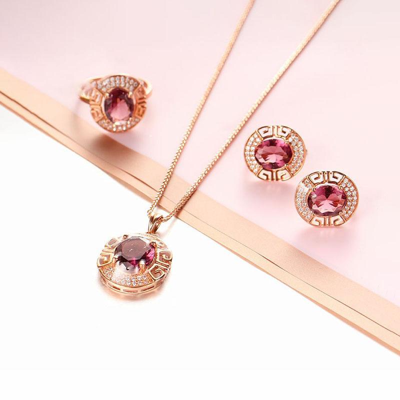Exquisite Russian Purple Gold Smoke-Colored Gemstone Pendant, Court Style Egg Surface Pattern Pendant, Rose Gold-Plated Jewelry For Women