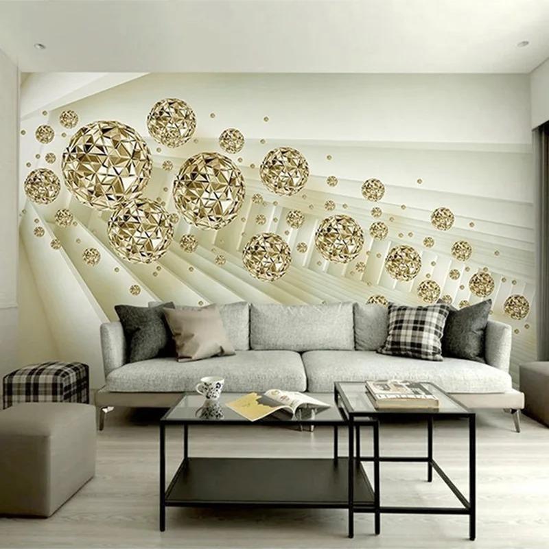 Creative 3d Abstract Space Mural Golden Ball Wallpaper Living Room Sofa Background Wall Mural Luxury Home Decor Fresco