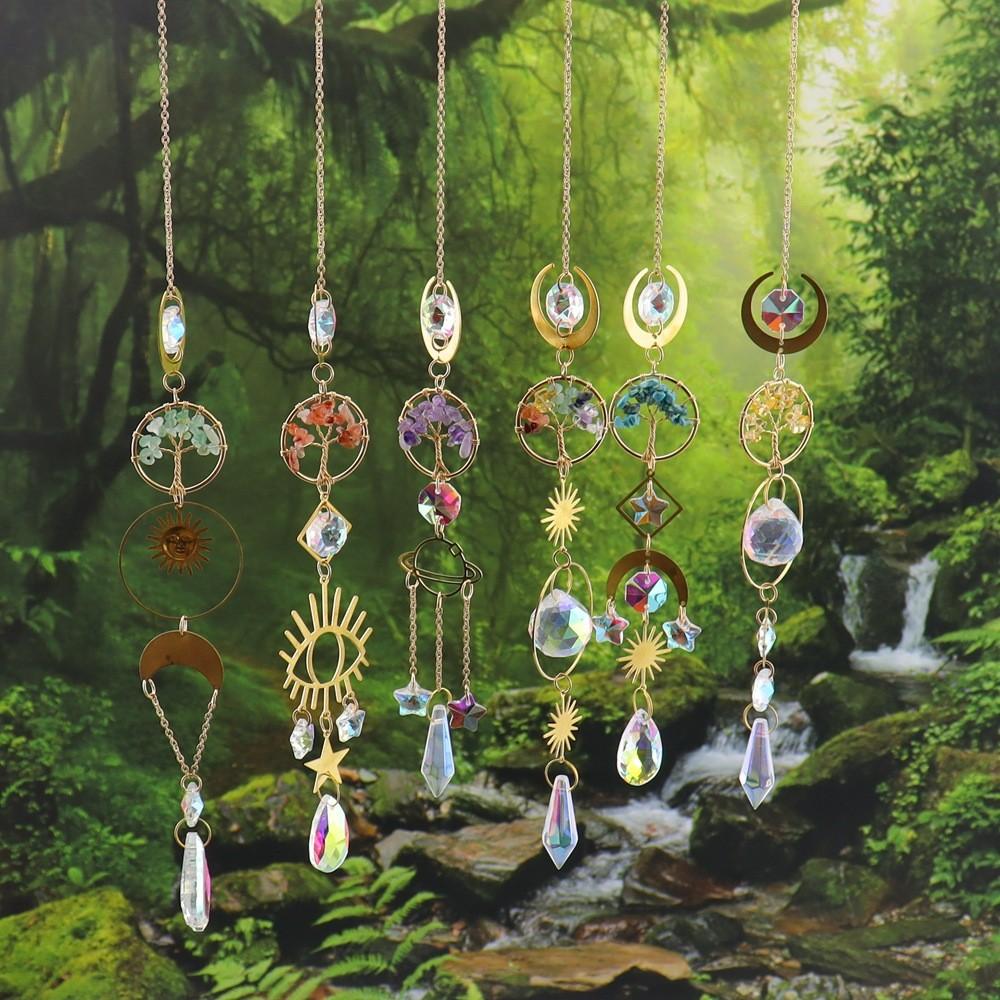Sun Catcher Gold Moon Tree Of Life Agate Sunlight Decor For Windows