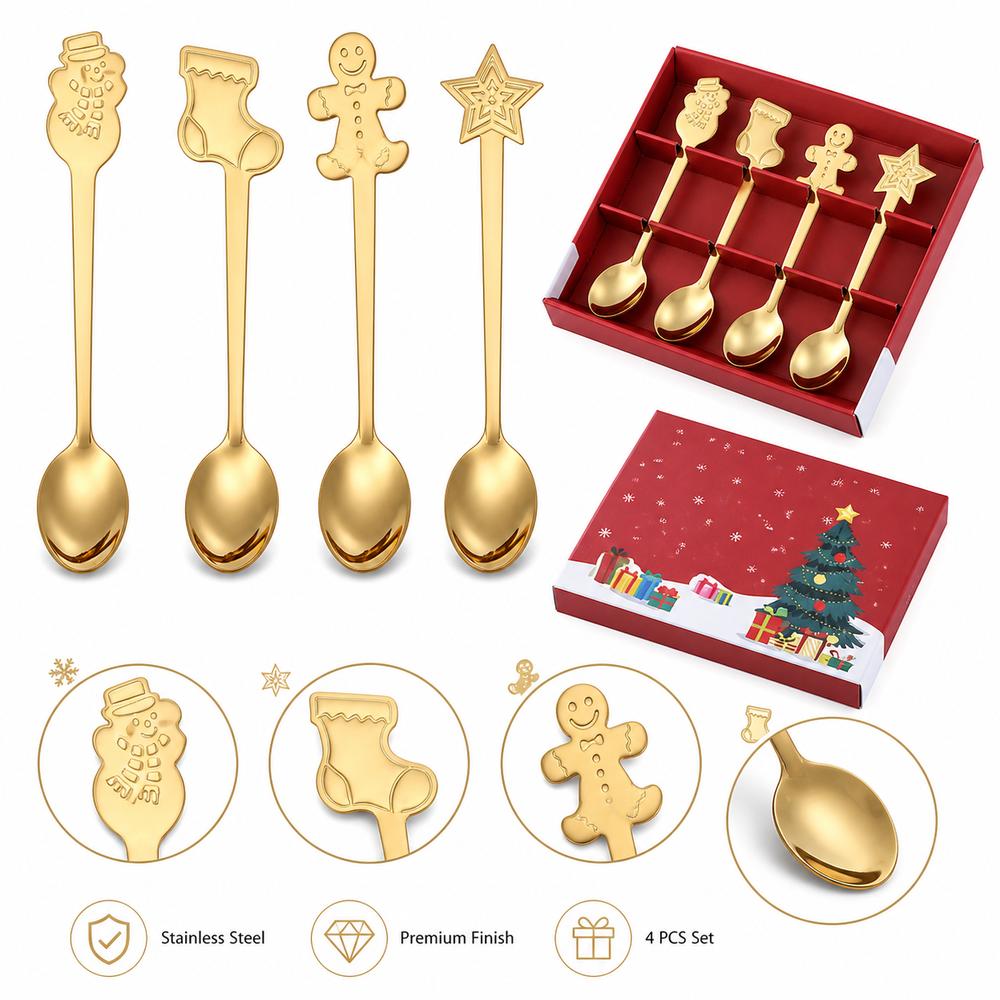 4PCS Set Snowman Coffee Spoons Festive Cake Spoons New Dessert Spoons Holiday Decoration