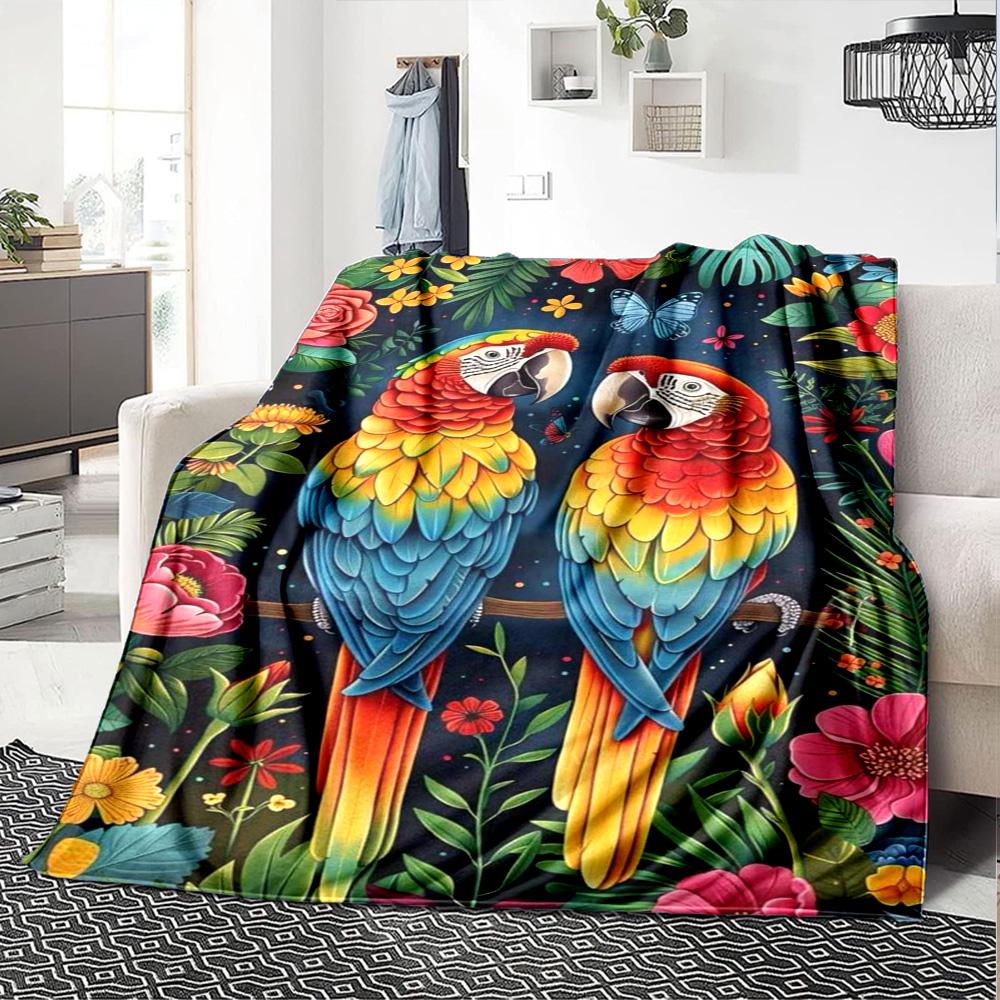 Tropical Parrot Print Flannel Blanket High Quality Warm Comfortable Cover for All Seasons Perfect for Gifts Home Decor