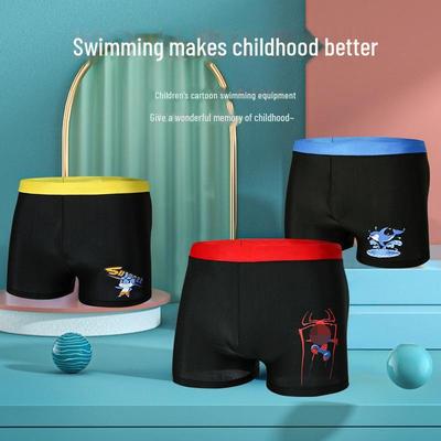 Kids' Cartoon Quick-Drying Boxer Swim Trunks - Polyester Diving Suit for Big Boys.