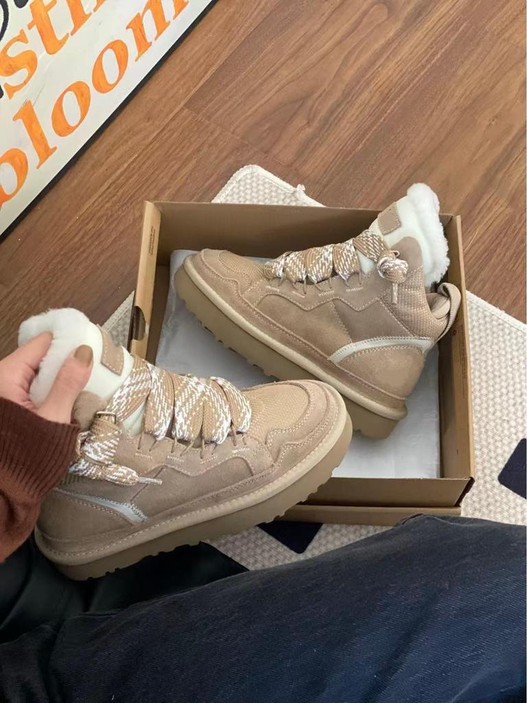 Henan Sangpo Casual High-Low Top Sheepskin Wool Shoes - Comfortable Thick Sole for Men & Women