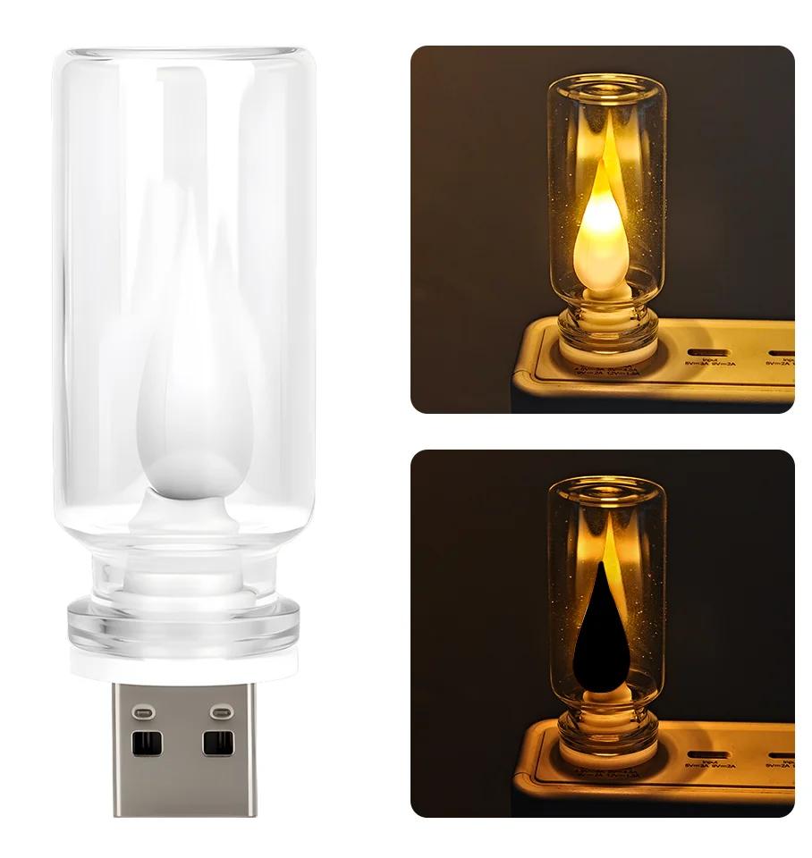 1x Car USB LED Rainbow Color 5V Retro LED Bulbs RGB Night Light Yellow Candle style Camping Incandescent Decorative LED Lighting