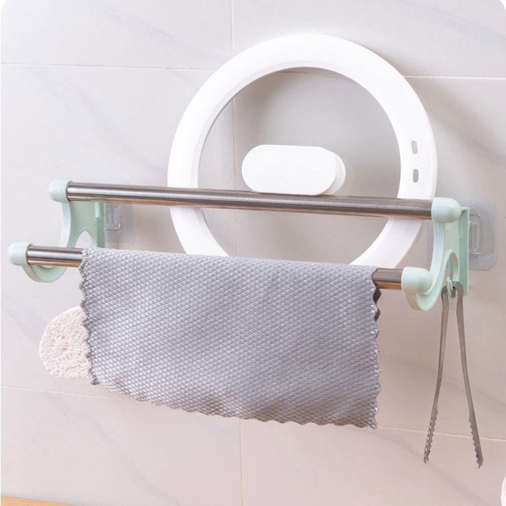 Stainless Steel Double Rod Towel Bar Wall Mounted Towel Storage Shelf Towel Rack  for Bathroom