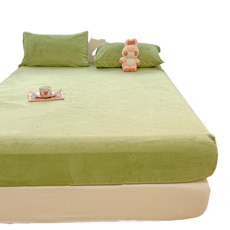 Solid Color Skin-Friendly Milk Fiber Fitted Sheet Brushed Anti-Scratch Simmons Mattress Cover Bedspread Non-Slip All-Inclusive