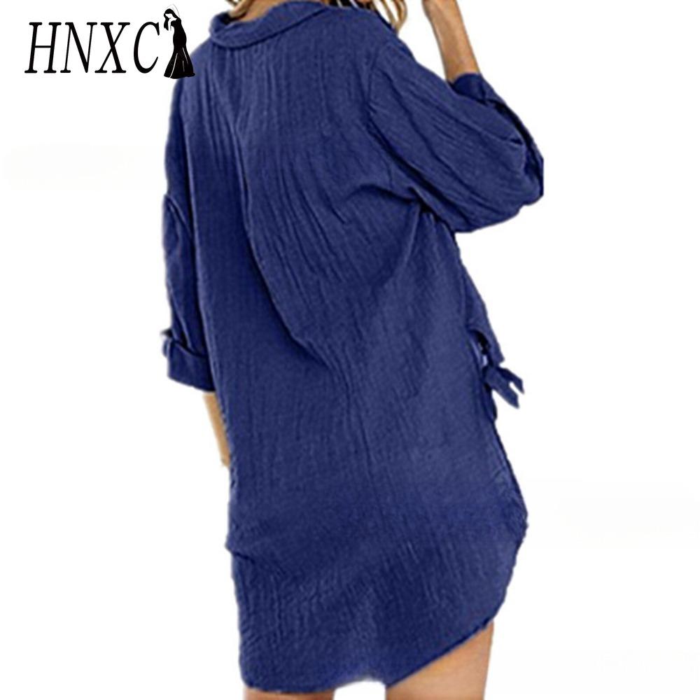 

HNXC Женские модные повседневные блузки и рубашки с принтом однотонного цвета, с длинным рукавом и воротником поло XXXXXL темно-синий