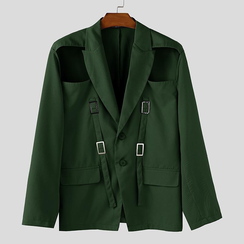 INCERUN Paltoane Blazer Subțiri cu Rever pentru Bărbați, Mânecă Lungă, Decupaje cu Nasturi