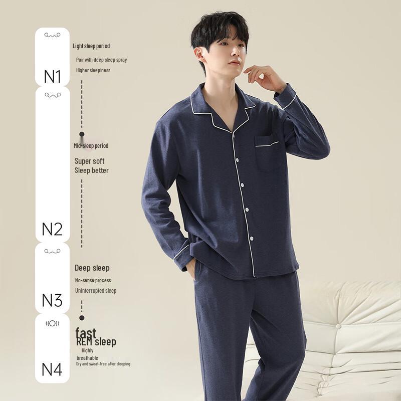 Langsha Men's 100% Cotton Long-Sleeve Button-Up Pajama Set