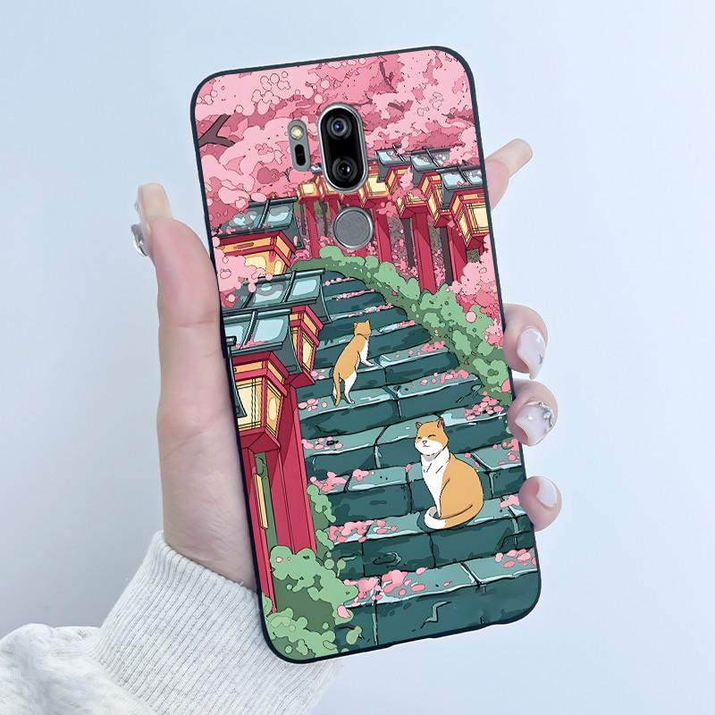 Cute Case For LG G7 thinQ Capa Coque Printing Shell Protective Cover For LG G7thinQ Fundas Soft Silicone Cartoon Black Casing