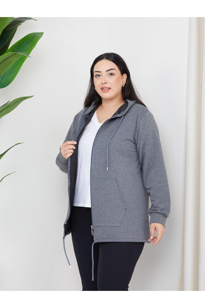 Damenstil Übergröße Sweatshirt Große Größe Kapuzen-Reißverschluss-Modell 2 Taschen Lang Grün Sport & Freizeit Sweatshirt Grün