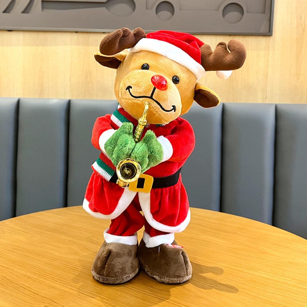 Santa Claus Christmas Plush Toy Snowman Elk Dancing Singing Stuffed Toys  Home Decor