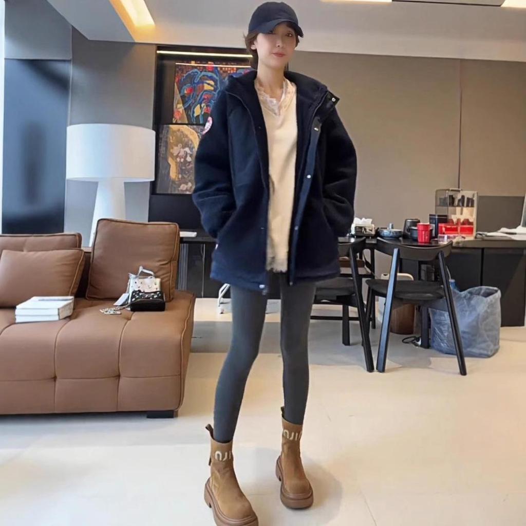 Women's European-Style Hooded Lambswool Jacket - 2024 Autumn/Winter Versatile and Warm Cotton-Padded Coat
