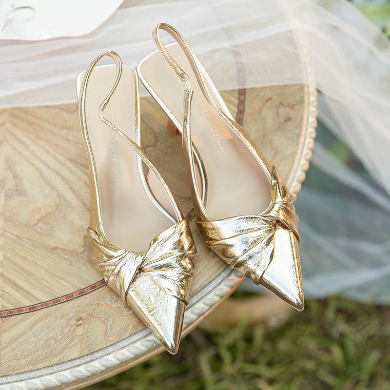 New Chinese Style Knotted Pointed Toe Stiletto Heels: Women's Strap Closed Toe Sandals for Spring/Summer.