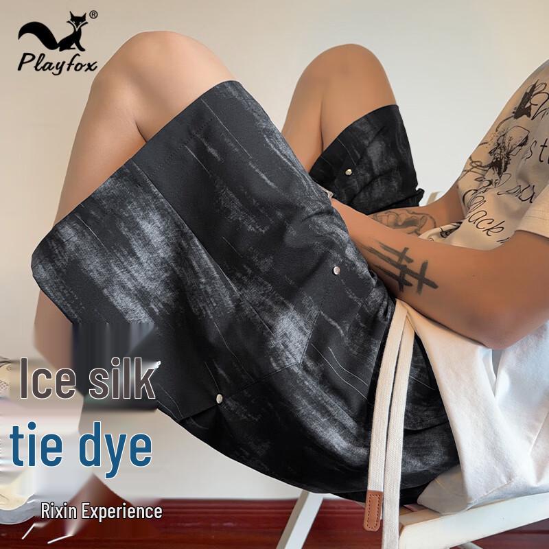 PLAYFOX Men s Ice Silk Tie-Dye Sport Shorts L