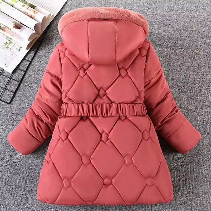 Winterjacke für Mädchen mit Pelzkragen, mittlere bis große Kinderoberbekleidung, warm halten, Prinzessinnenmantel mit Kapuze, Reißverschluss, Mädchenoberbekleidung, Kinderkleidung