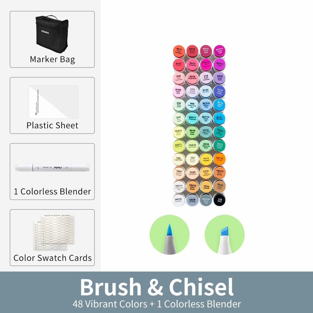 Ohuhu Honolulu 48 Kleuren Stiften Set Alcohol Kunst Markers Navulbaar Dubbele Punten Schetsen Tekenen Manga School Kunstbenodigdheden gray