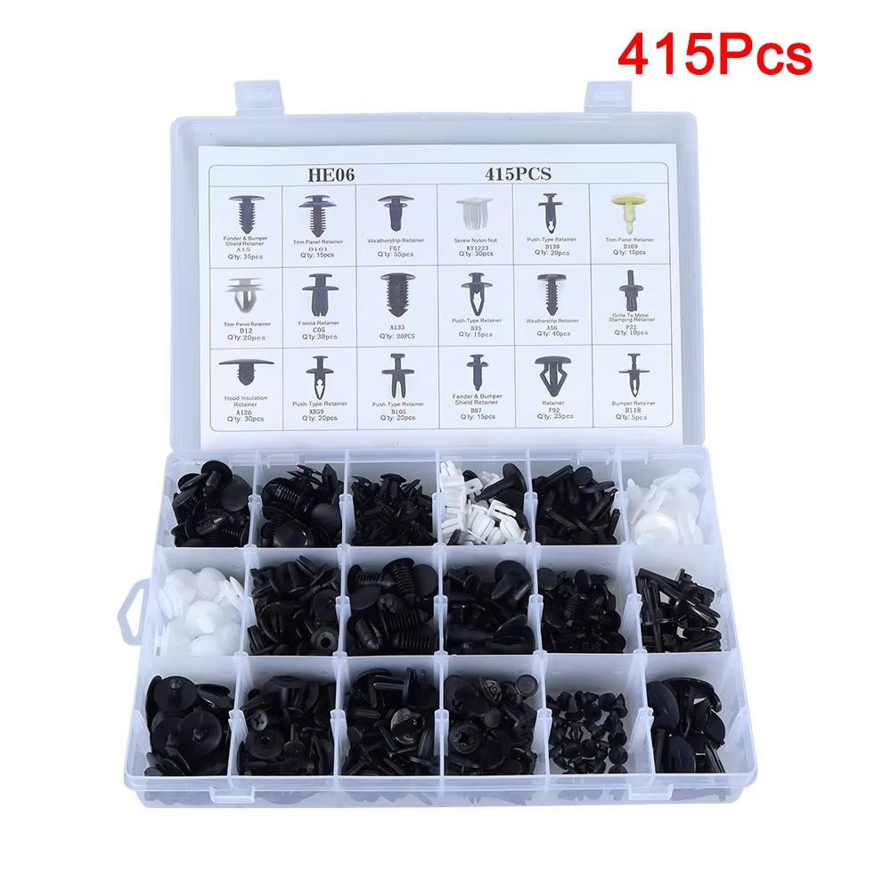 415/620Pcs Auto Bumper Retainer Plastic Rivets Fasteners Push Retainer Clips Kit Door Trim Panel Fender Clips With Cable Ties