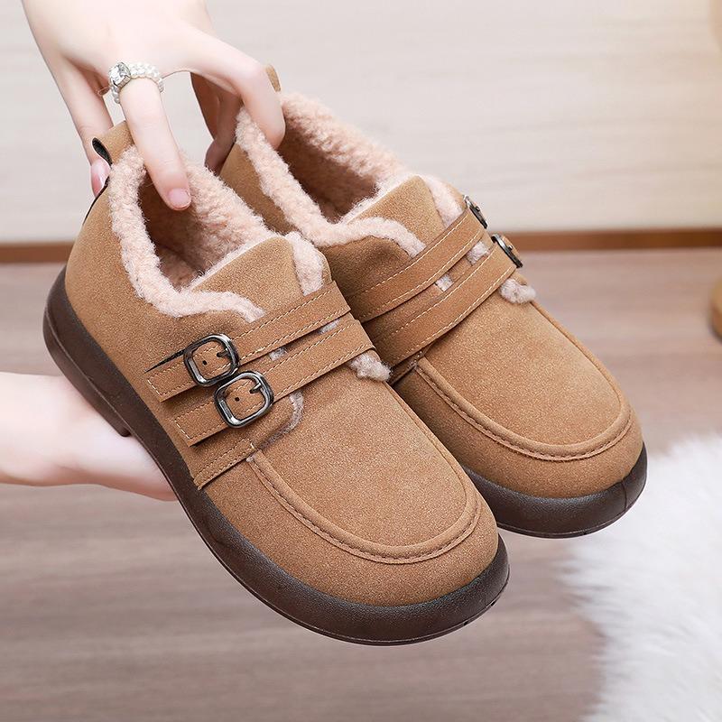 Winter new old Beijing cotton shoes women's flat bottom velvet thickened mother shoes non-slip warm soft sole one pedal cotton