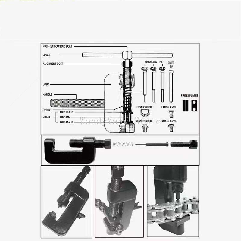 Herramienta Universal para Romper Cadenas de Motocicleta, Separador, Remachadora, Herramienta para Remachar Cadenas de Motocicleta y Bicicleta, Cortador de Cadenas, Kit de Remaches