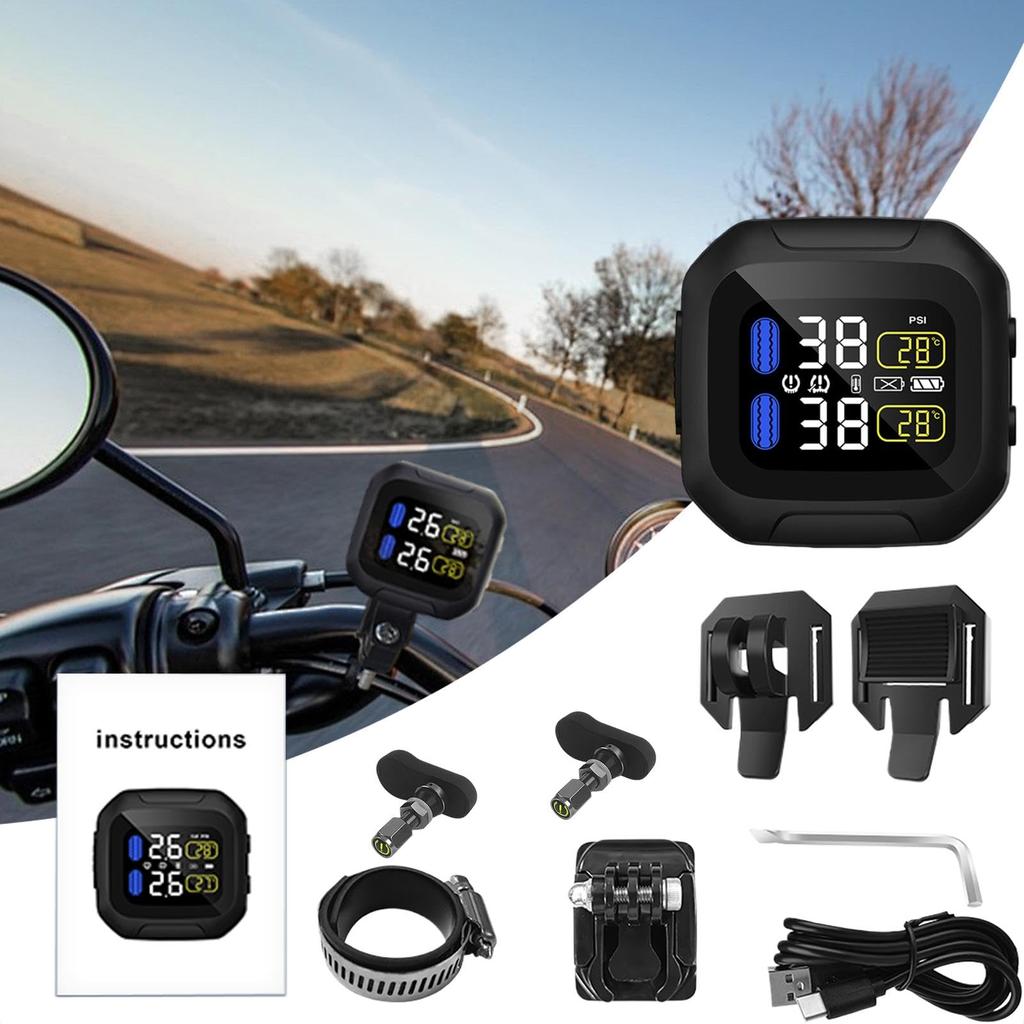 Kabelloses Motorrad-TPMS, Kabelloses TPMS für Motorräder - Kabelloses TPMS Solar-USB Reifendruck