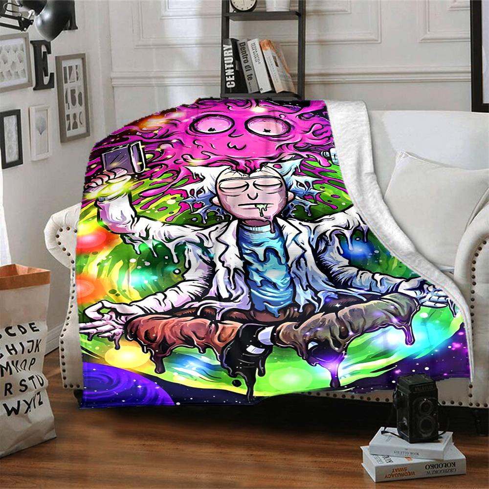 1pc Rick and Morty Blanket Lightweight Flannel Throw For Sofa, Bed, Travel, Livingroom, Office, Couch, Chair, And Bed