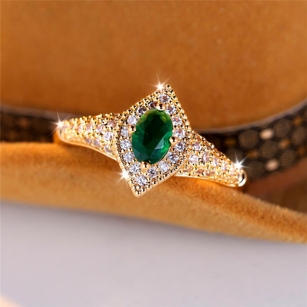 Trendy Green Zircon Crystal Oval Stone Vintage Gold Color Wedding Bands Engagement Rings For Women Men Minimalist Jewelry