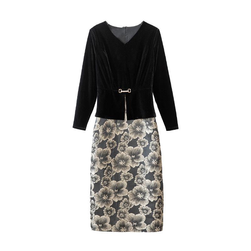 Dress Early Autumn New Temperament Thin Splicing Fake Two-piece Skirt Women's Spring and Autumn