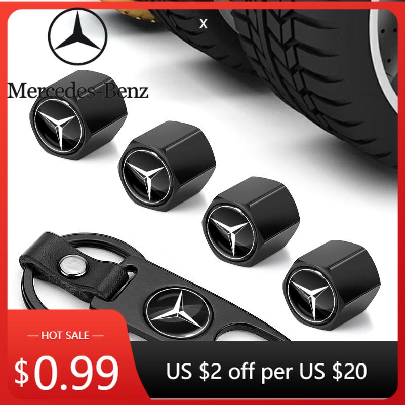 Car Sticker 2025 Hot For Benz Car Tire Valve Stems Cap With Keychain Anti-Theft Compatible For Mercedes Benz GLK GLA A B C E R G