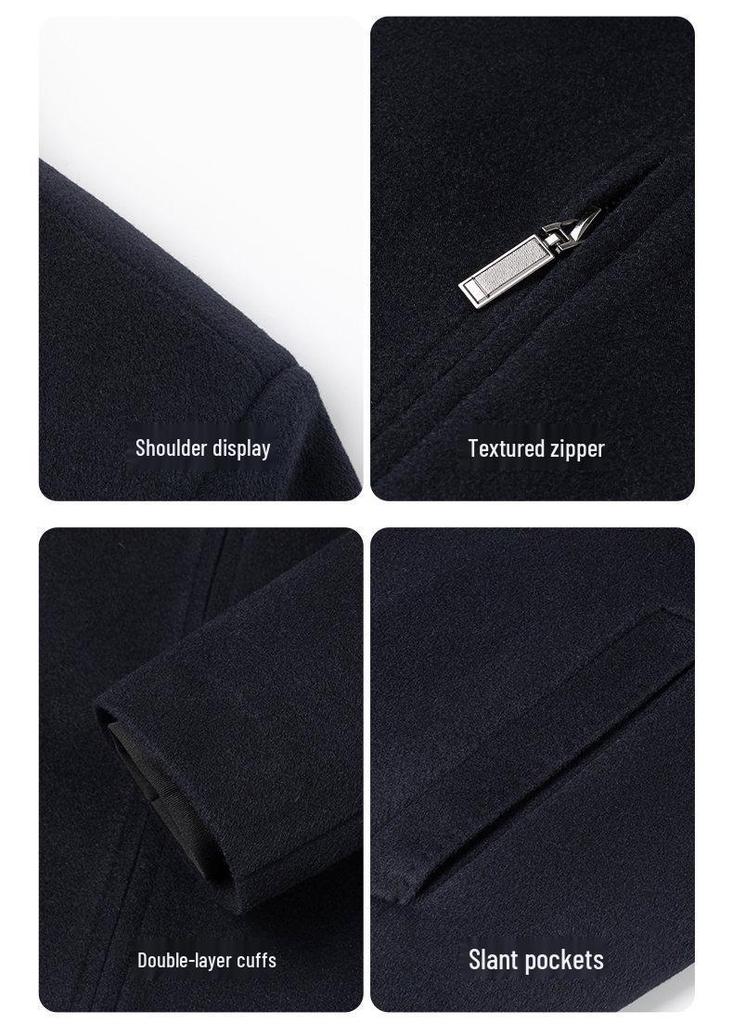 Men's Luxurious Double-Faced Wool Jacket with Lapel and Detachable Down Liner, Ideal for Business Executives.