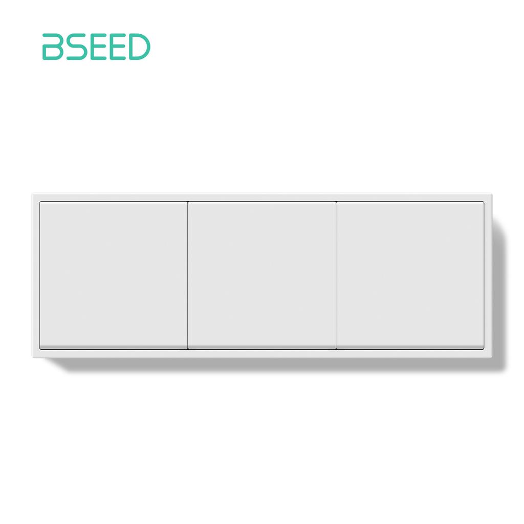 BSEED 1/2Gang Mechanical Button Light Switch 1/2Way Wall Switches Plus French Sockets Power Outlets Plastic Panels White Series