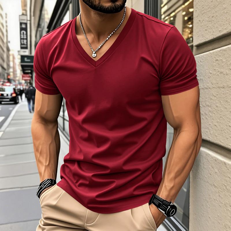 American Style Summer Quick Dry Mens V Neck Short Sleeve T Shirt S красный