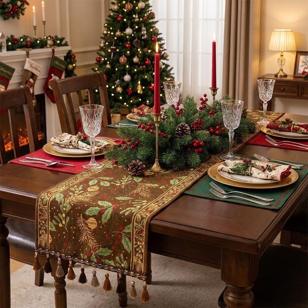 Gradient Tassel Christmas Table Runner Fringed Table Cabinet Cover Cloth Tablecloth  Kitchen