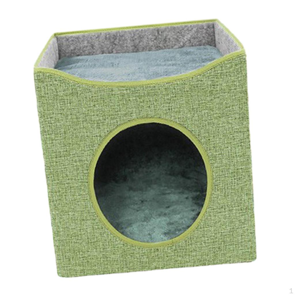 Cat Bed Cube House Double Layer with Sided Cushion Cute Soft Pet Sleeping Foldable Cave