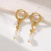 18K Gold-Plated Stainless Steel Drop Earrings French Light-Luxury Pearl Pendant ZIRCON Stone Elegant Versatile Jewelry Women